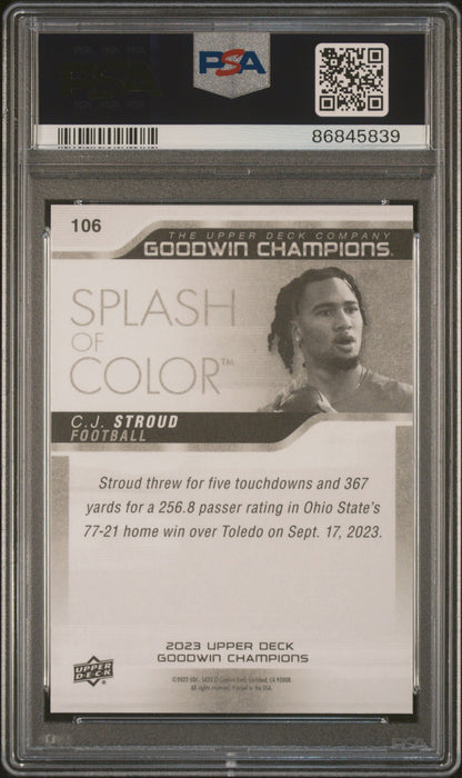 Graded 2023 Upper Deck Goodwin Champions CJ Stroud #106 Rookie RC Football Card PSA 10 Gem Mint