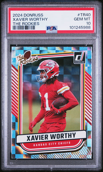 Graded 2024 Panini Donruss Xavier Worthy #TR40 The Rookies Rookie RC Football Card PSA 10 Gem Mint