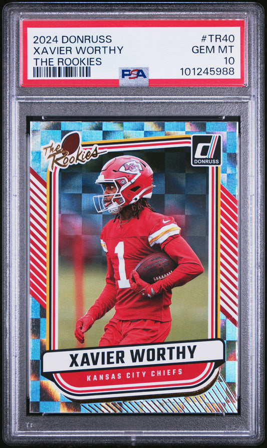 Graded 2024 Panini Donruss Xavier Worthy #TR40 The Rookies Rookie RC Football Card PSA 10 Gem Mint