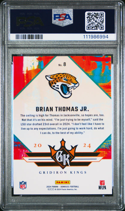 Graded 2024 Panini Donruss Brian Thomas Jr #8 Rookie Gridiron Kings Rookie RC Football Card PSA 10 Gem Mint