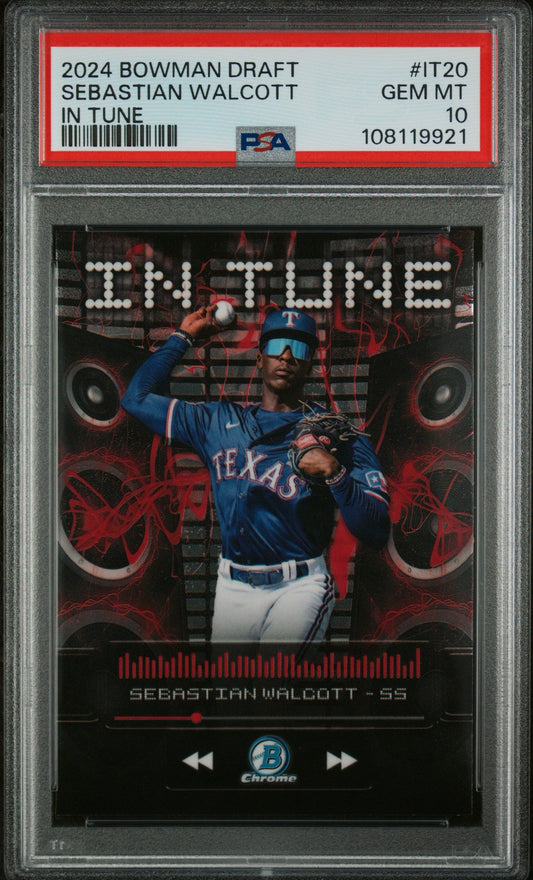Graded 2024 Topps Bowman Draft Sebastian Walcott #IT20 In Tune Rookie RC Baseball Card PSA 10 Gem Mint
