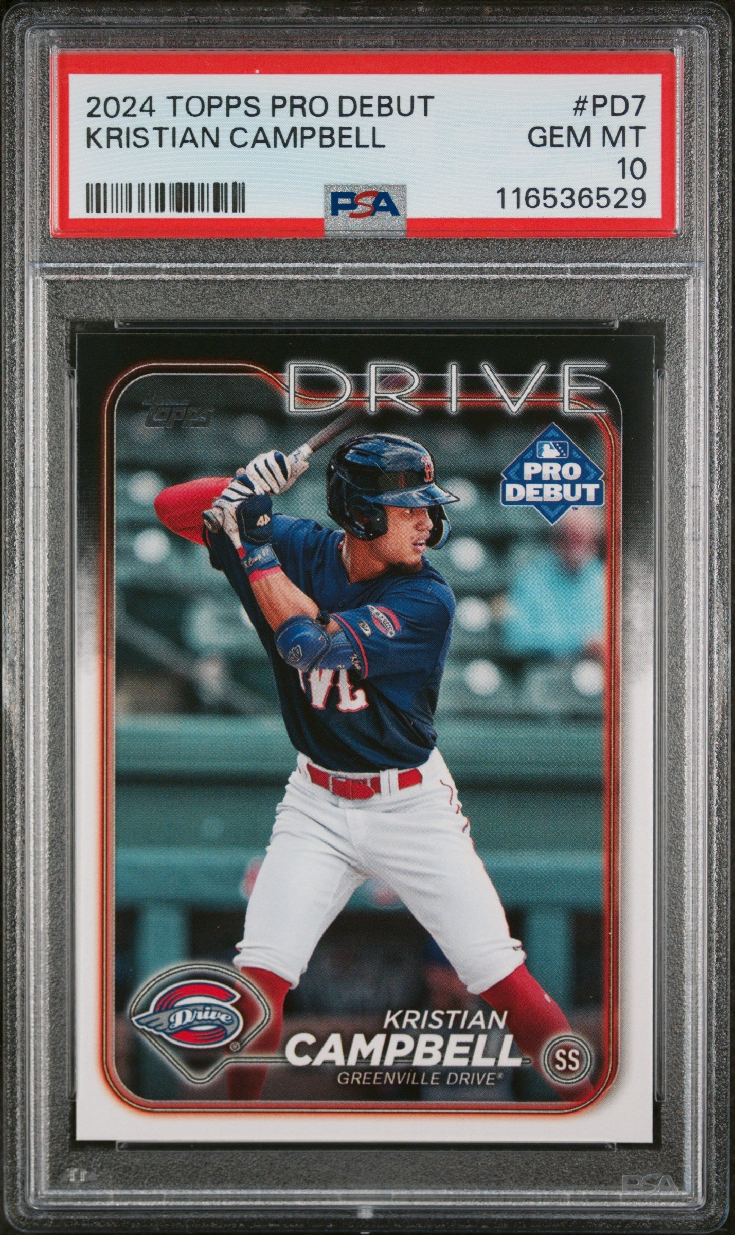 Graded 2024 Topps Pro Debut Kristian Campbell #PD7 Rookie RC Baseball Card PSA 10 Gem Mint