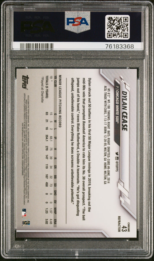 Graded 2020 Topps Chrome Dylan Cease #43 Refractor Rookie RC Baseball Card PSA 10 Gem Mint