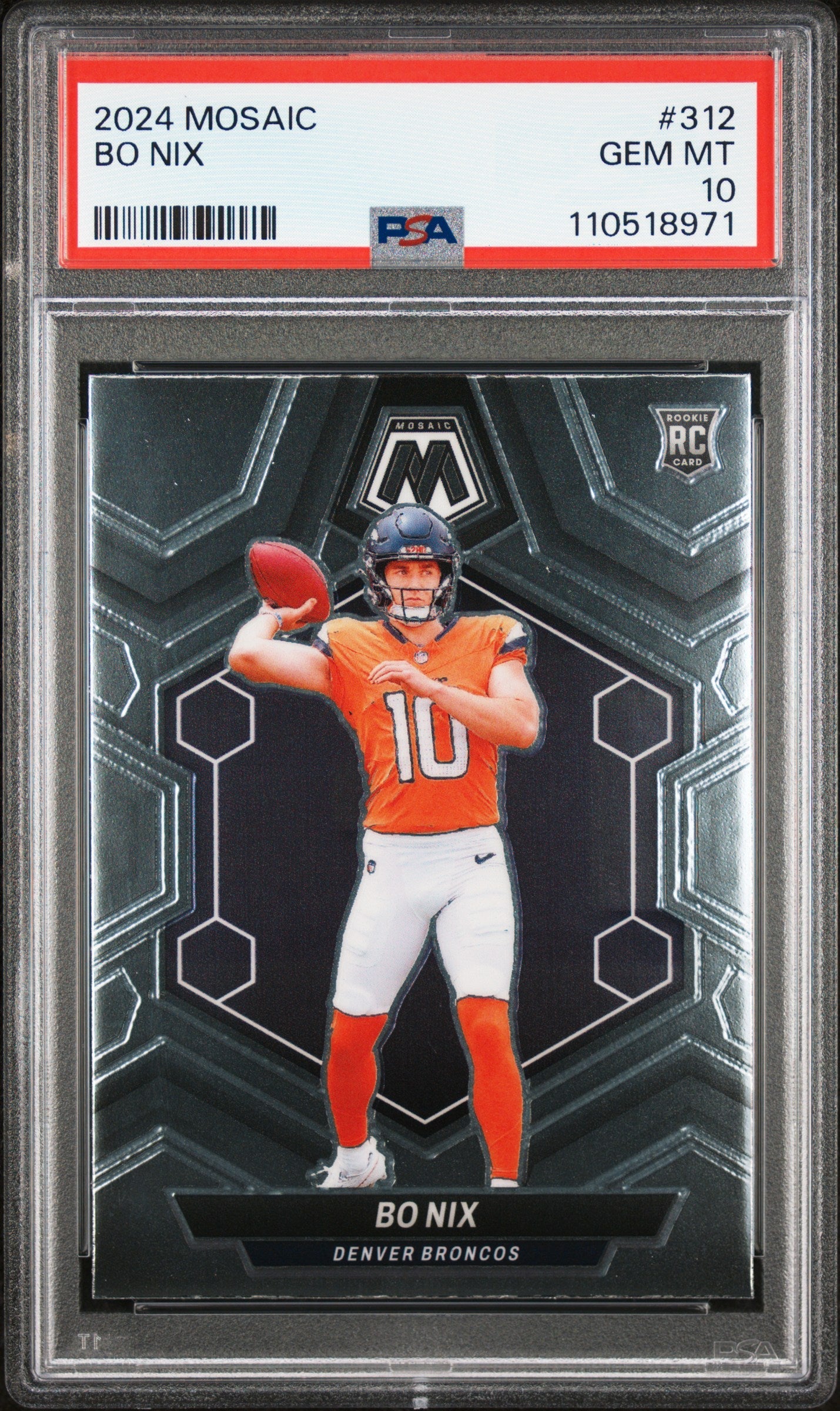 Graded 2024 Panini Mosaic Bo Nix #312 Rookie RC Football Card PSA 10 Gem Mint
