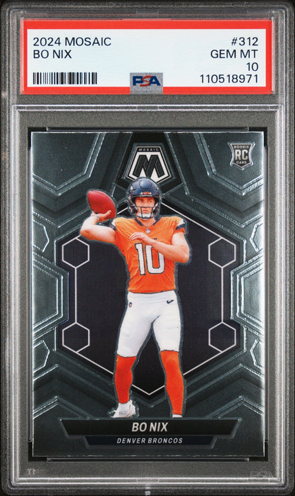 Graded 2024 Panini Mosaic Bo Nix #312 Rookie RC Football Card PSA 10 Gem Mint