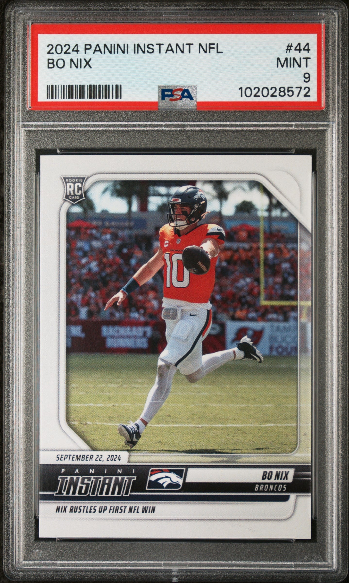 Graded 2024 Panini Instant NFL Bo Nix #44 Rookie RC Football Card PSA 9 Mint