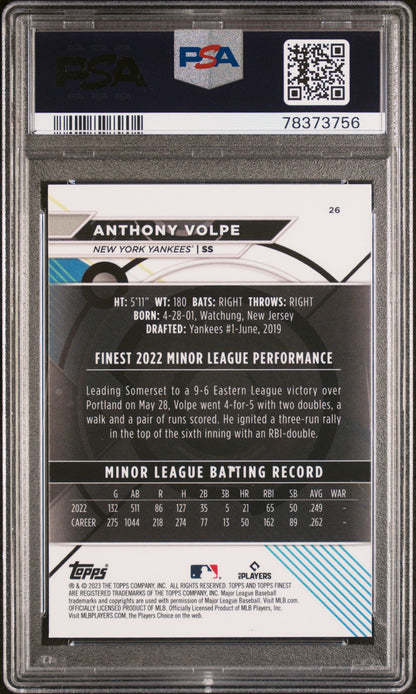 Graded 2023 Topps Finest Anthony Volpe #26 Rookie RC Baseball Card PSA 10 Gem Mint