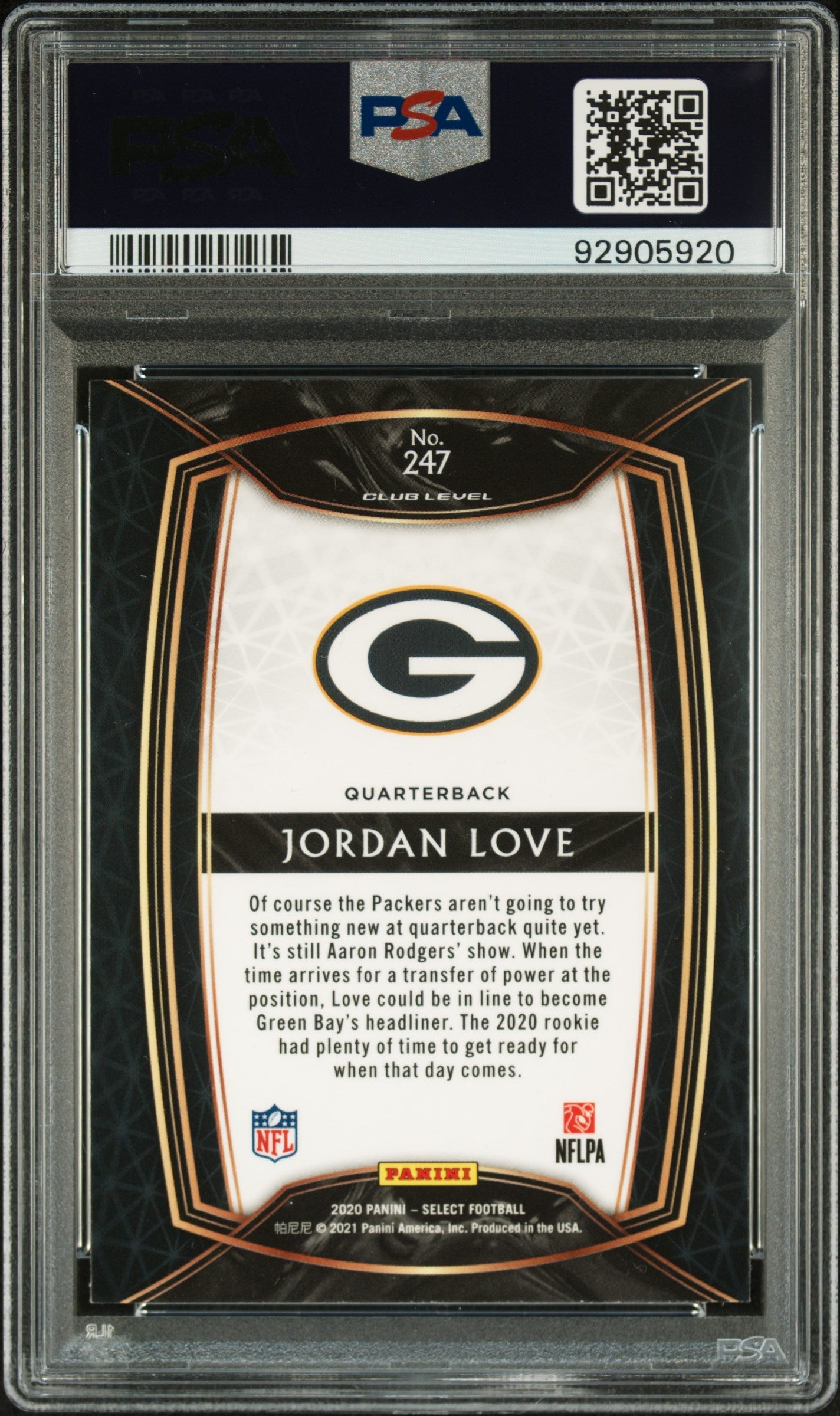 Graded 2020 Panini Select Jordan Love #247 Rookie RC Football Card PSA 10 Gem Mint