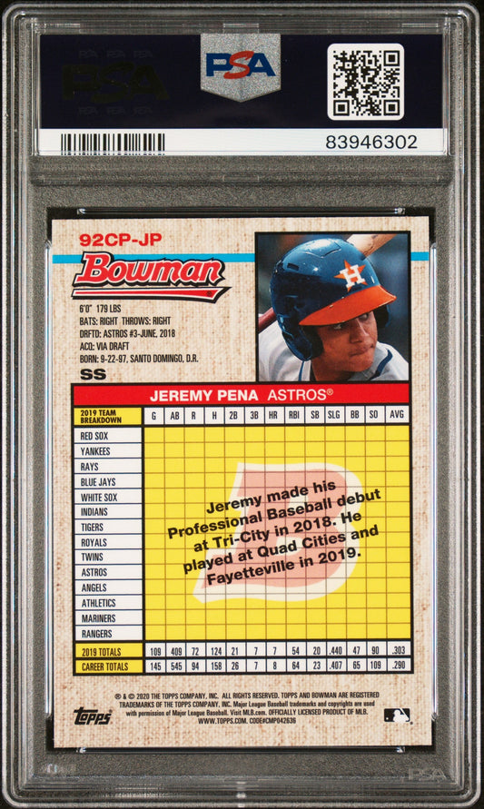 Graded 2020 Topps Bowman Heritage Jeremy Pena #JP Chrome Prospects Rookie RC Baseball Card PSA 10 Gem Mint