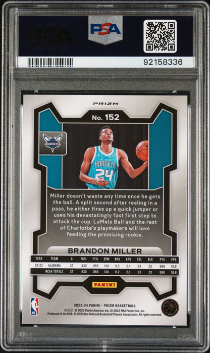 Graded 2023 Panini Prizm Brandon Miller #152 Pink Ice Rookie RC Basketball Card PSA 10 Gem Mint