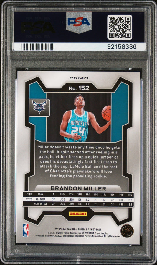 Graded 2023 Panini Prizm Brandon Miller #152 Pink Ice Rookie RC Basketball Card PSA 10 Gem Mint