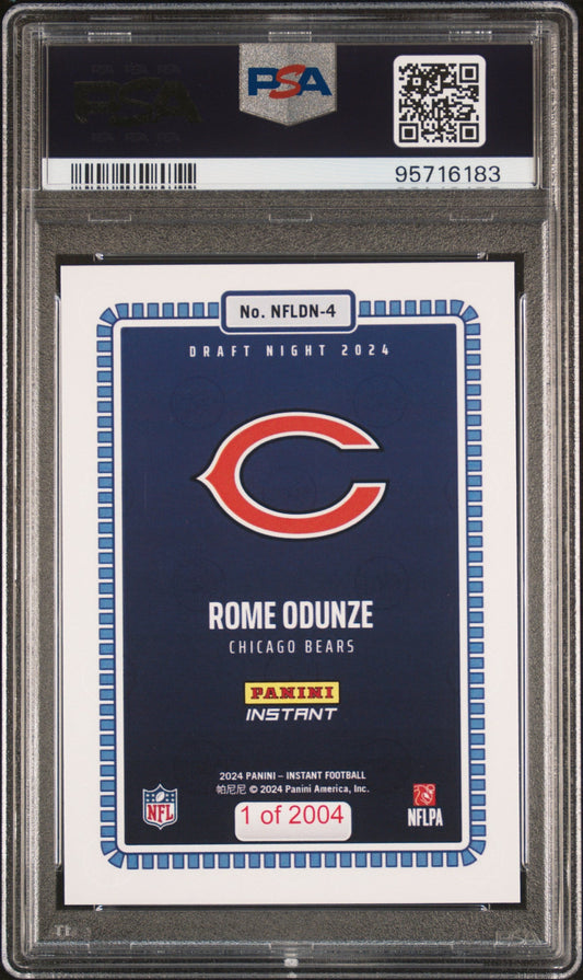 Graded 2024 Panini Instant NFL Rome Odunze #4 Draft Night Rookie RC Football Card PSA 10 Gem Mint