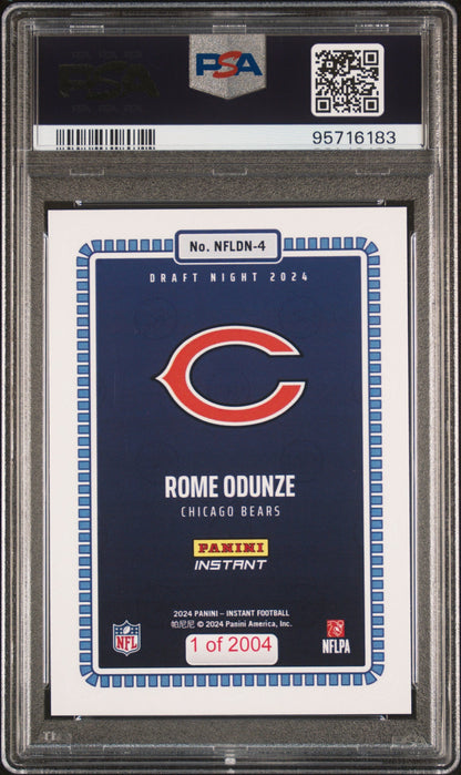 Graded 2024 Panini Instant NFL Rome Odunze #4 Draft Night Rookie RC Football Card PSA 10 Gem Mint