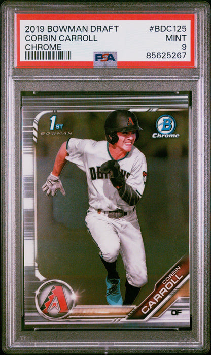 Graded 2019 Topps Bowman Draft Corbin Carroll #BDC125 Chrome Rookie RC Baseball Card PSA 9 Mint