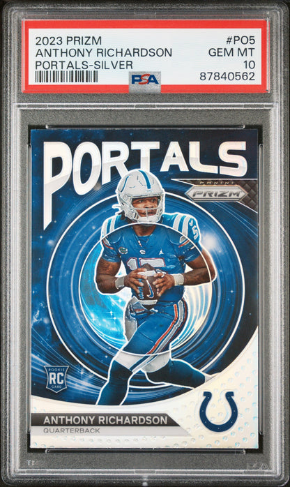 Graded 2023 Panini Prizm Anthony Richardson #PO5 Portals Silver Rookie RC Football Card PSA 10 Gem Mint