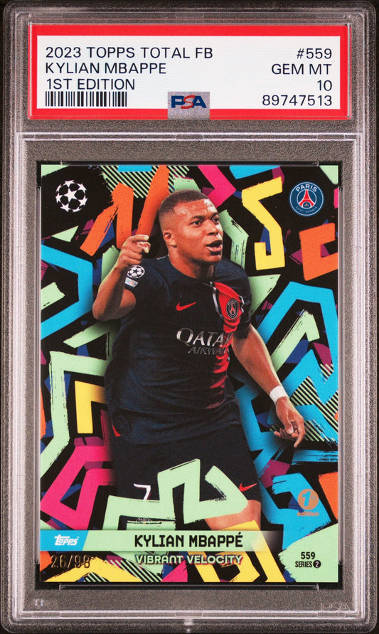 Graded 2023 Topps Total FB Kylian Mbappe #559 1st Edition #/99 Soccer Card PSA 10 Gem Mint