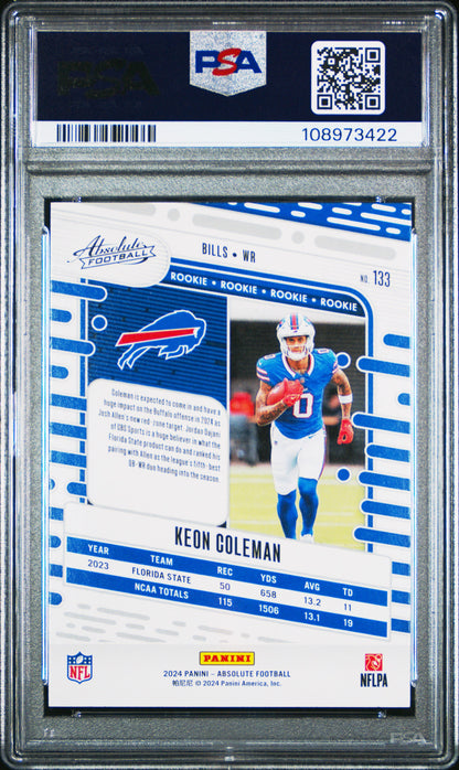 Graded 2024 Panini Absolute Keon Coleman #133 Rookie RC Football Card PSA 10 Gem Mint