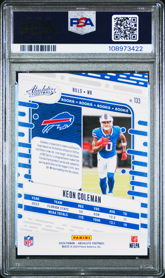Graded 2024 Panini Absolute Keon Coleman #133 Rookie RC Football Card PSA 10 Gem Mint
