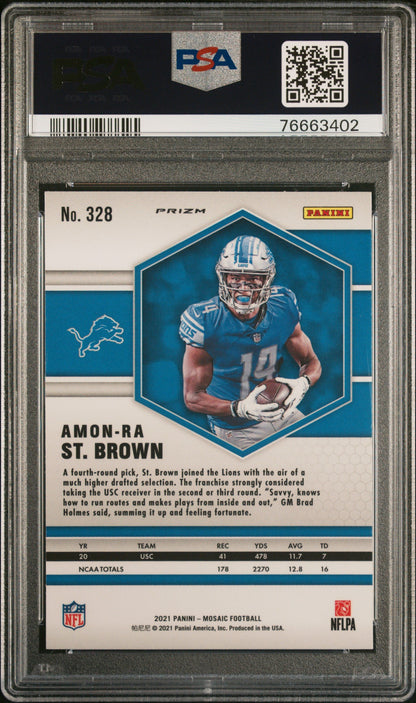Graded 2021 Panini Mosaic Amon-Ra St. Brown #328 Green Mosaic Rookie RC Football Card PSA 10 Gem Mint