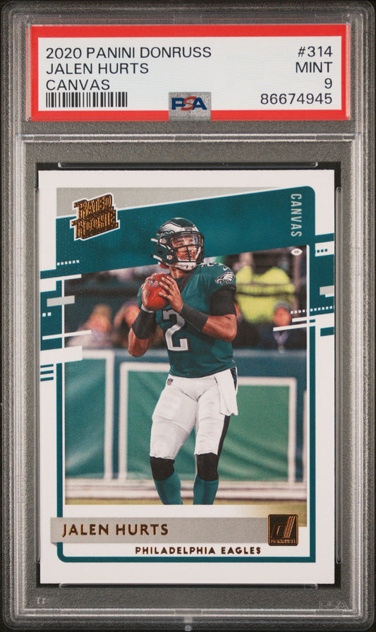 Graded 2020 Panini Donruss Jalen Hurts #314 Canvas Rookie RC Football Card PSA 9 Mint