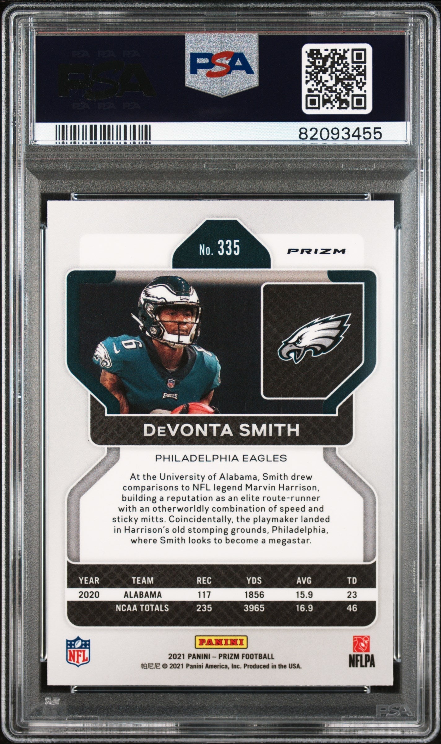 Graded 2021 Panini Prizm Devonta Smith #335 Neon Green Pulsar Rookie RC Football Card PSA 10