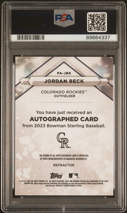 Graded 2023 Topps Bowman Sterling Jordan Beck #PAJBK Prospect Auto Refractor #/150 Rookie RC Baseball Card PSA 10 Gem Mint