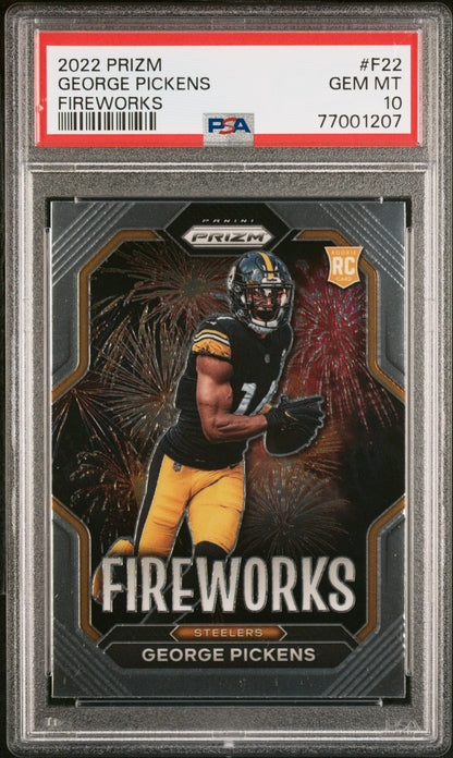 Graded 2022 Panini Prizm George Pickens #F22 Fireworks Rookie RC Football Card PSA 10 Gem Mint
