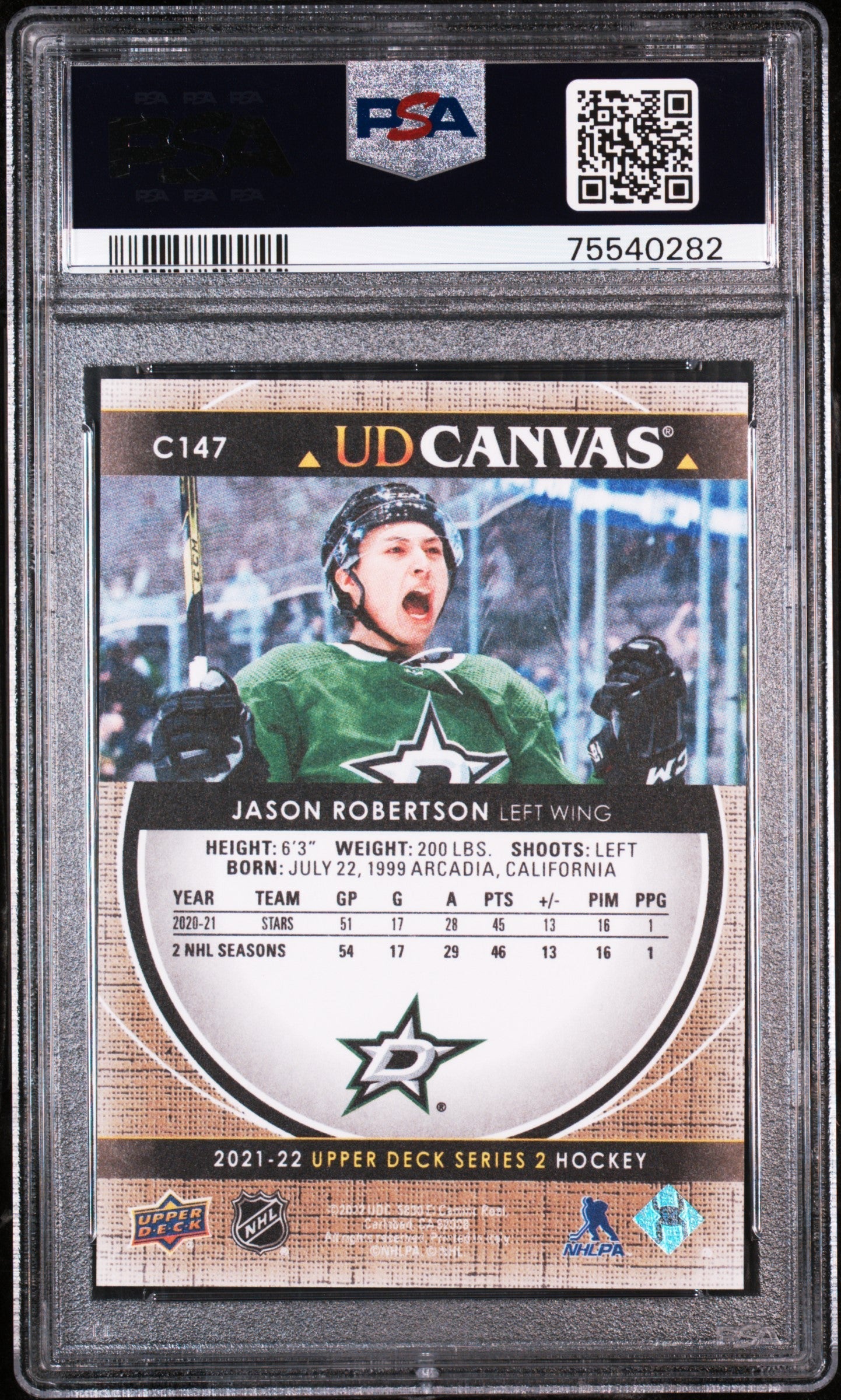 Graded 2021 Upper Deck Jason Robertson #C147 UD Canvas Rookie RC Hockey Card PSA 10 Gem Mint