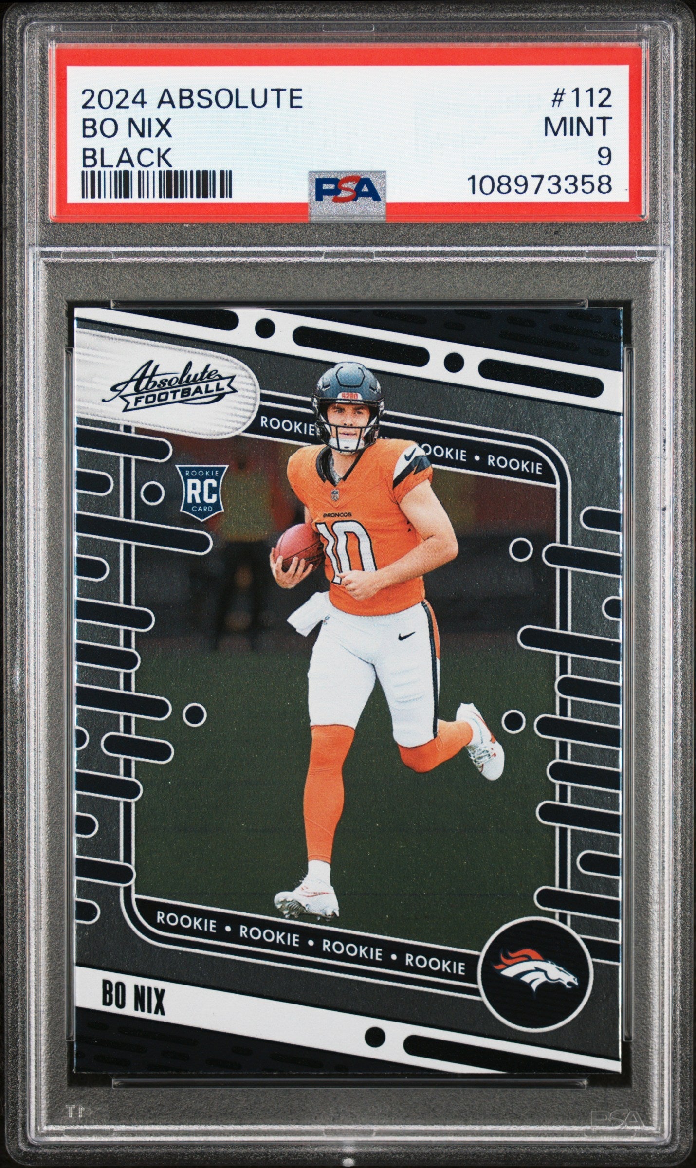Graded 2024 Panini Absolute Bo Nix #112 Black Rookie RC Football Card PSA 9 Mint