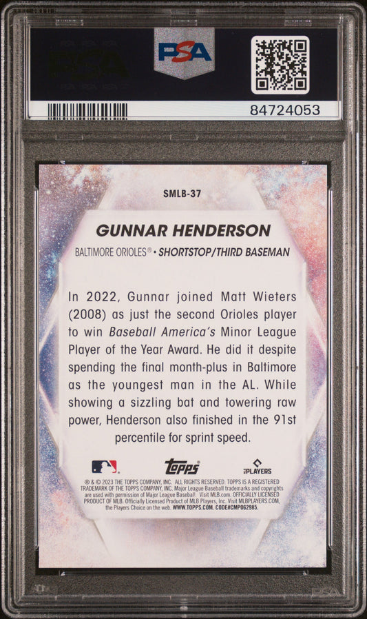 Graded 2023 Topps Gunnar Henderson #SMLB37 Stars of MLB Rookie RC Baseball Card PSA 10 Gem Mint