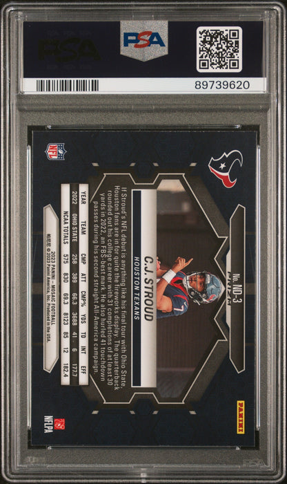 Graded 2023 Panini Mosaic CJ Stroud #ND3 NFL Debut Reactive Blue Rookie RC Football Card PSA 10 Gem Mint