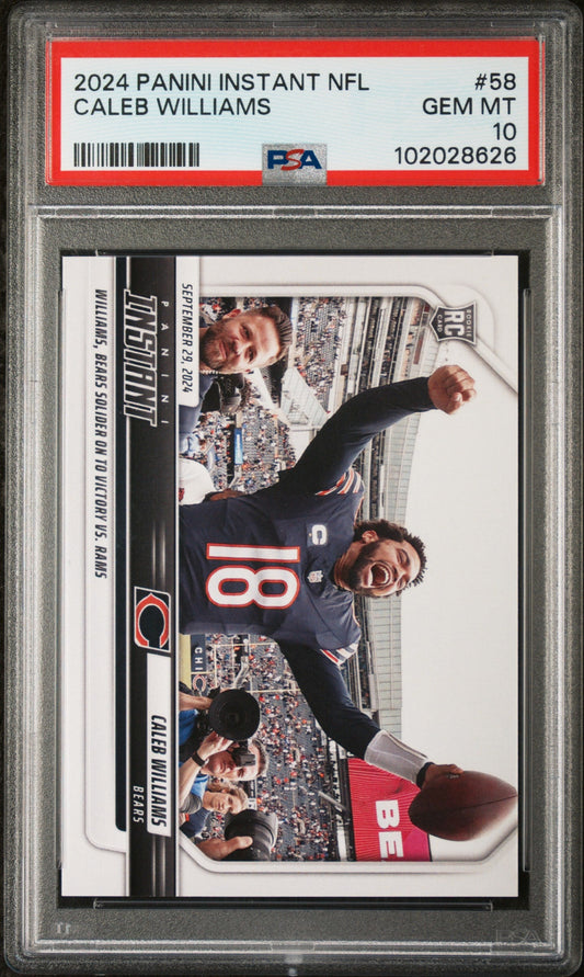 Graded 2024 Panini Instant NFL Caleb Williams #58 Rookie RC Football Card PSA 10 Gem Mint
