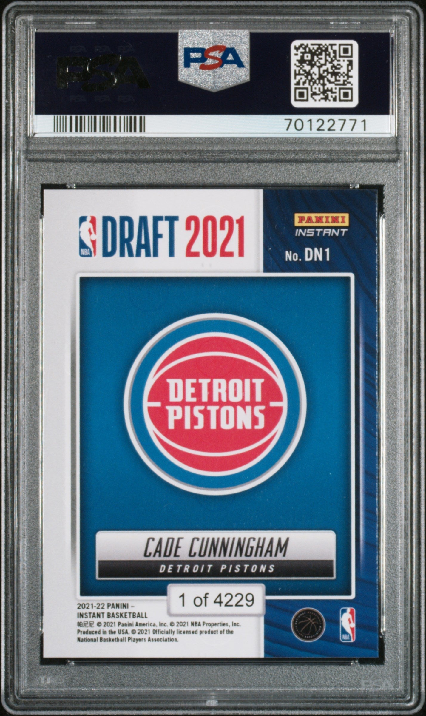 Graded 2021 Panini Instant Cade Cunningham #DN1 Draft Night Rookie RC Basketball Card PSA 10 Gem Mint