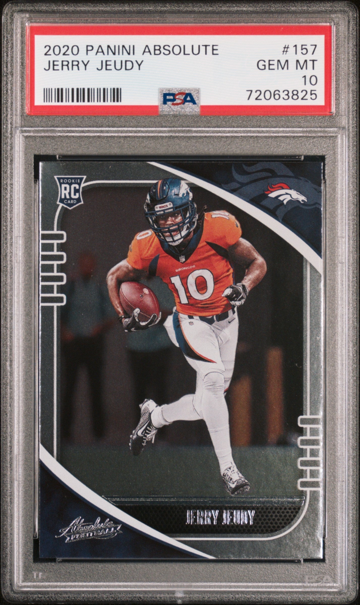 Graded 2020 Panini Absolute Jerry Jeudy #157 Rookie RC Football Card PSA 10 Gem Mint