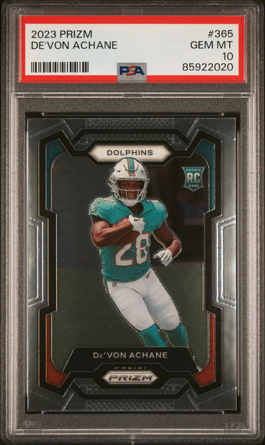 Graded 2023 Panini Prizm Devon Achane #365 Rookie RC Football Card PSA 10 Gem Mint