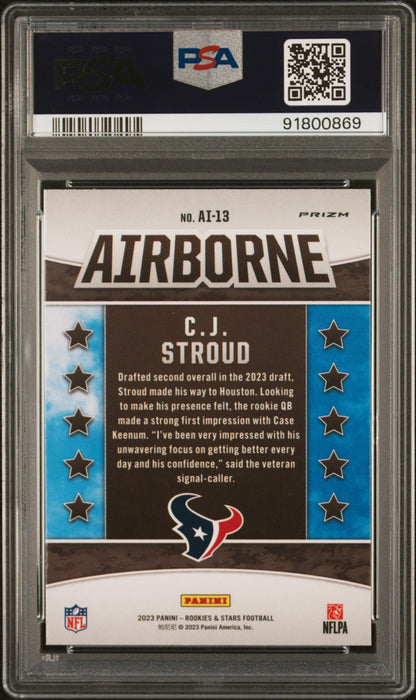 Graded 2023 Panini Rookies & Stars CJ Stroud #AI13 Airborne Silver Rookie RC Football Card PSA 10 Gem Mint
