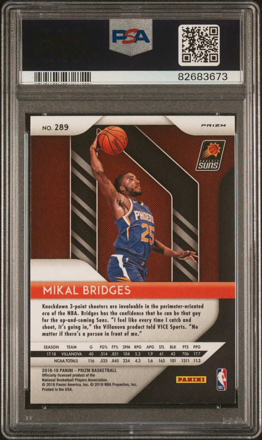 Graded 2018 Panini Prizm Mikal Bridges #289 Red/White/Blue Prizm Rookie RC Basketball Card PSA 10 Gem Mint