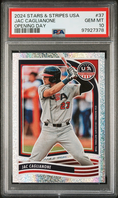 Graded 2024 Panini Stars & Stripes USA Jac Caglianone #37 Opening Day Rookie RC Baseball Card PSA 10 Gem Mint