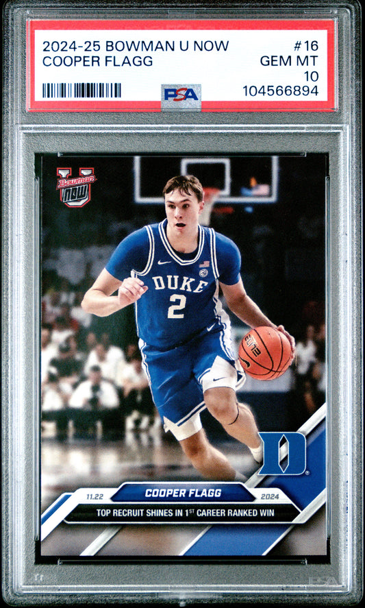Graded 2024 Topps Bowman U Now Cooper Flagg #16 Rookie RC Basketball Card PSA 10 Gem Mint