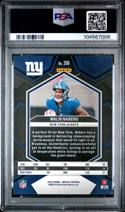Graded 2024 Panini Mosaic Malik Nabers #306 Rookie RC Football Card PSA 9 Mint