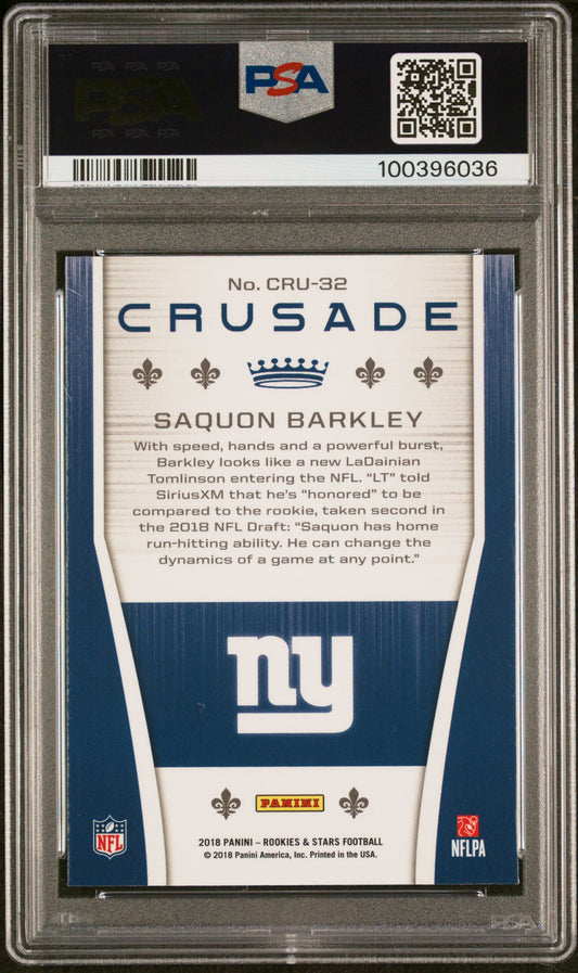 Graded 2018 Panini Rookies & Stars Saquon Barkley #CRU32 Crusade Rookie RC Football Card PSA 10 Gem Mint
