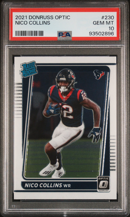 Graded 2021 Panini Donruss Optic Nico Collins #230 Rookie RC Football Card PSA 10 Gem Mint