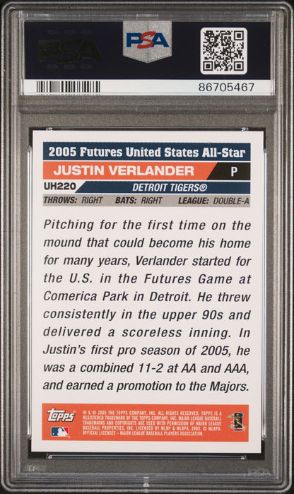 Graded 2005 Topps Justin Verlander #UH220 Updates & Highlights Rookie RC Baseball Card PSA 10 Gem Mint