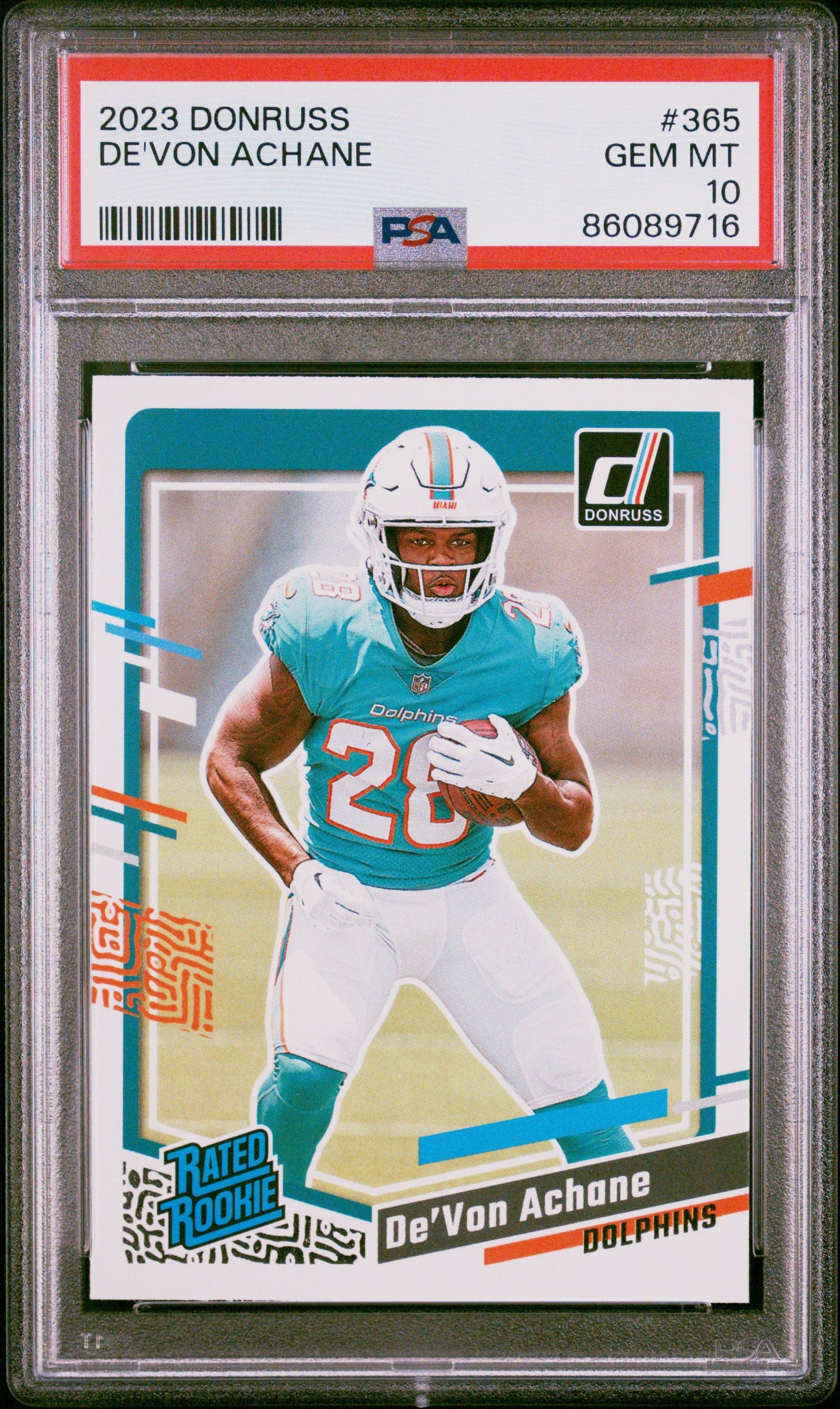 Graded 2023 Panini Donruss Devon Achane #365 Rookie RC Football Card PSA 10 Gem Mint