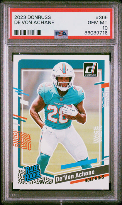 Graded 2023 Panini Donruss Devon Achane #365 Rookie RC Football Card PSA 10 Gem Mint