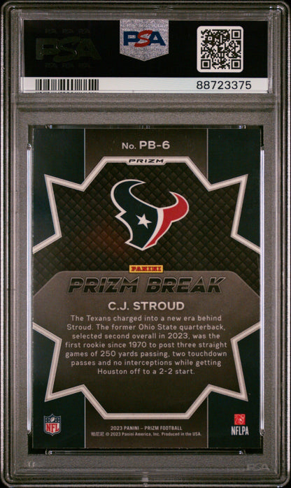 Graded 2023 Panini Prizm CJ Stroud #PB6 Prizm Break Green Wave Rookie RC Football Card PSA 10 Gem Mint
