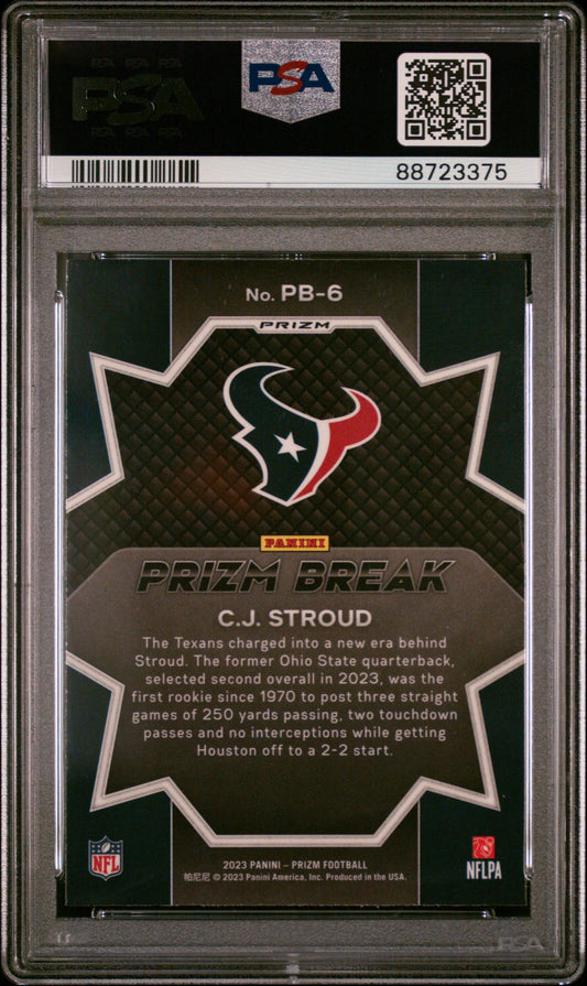 Graded 2023 Panini Prizm CJ Stroud #PB6 Prizm Break Green Wave Rookie RC Football Card PSA 10 Gem Mint