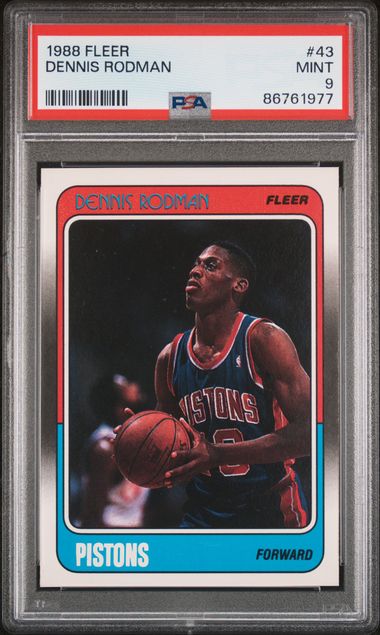 Graded 1988 Fleer Dennis Rodman #43 Rookie RC Basketball Card PSA 9 Mint