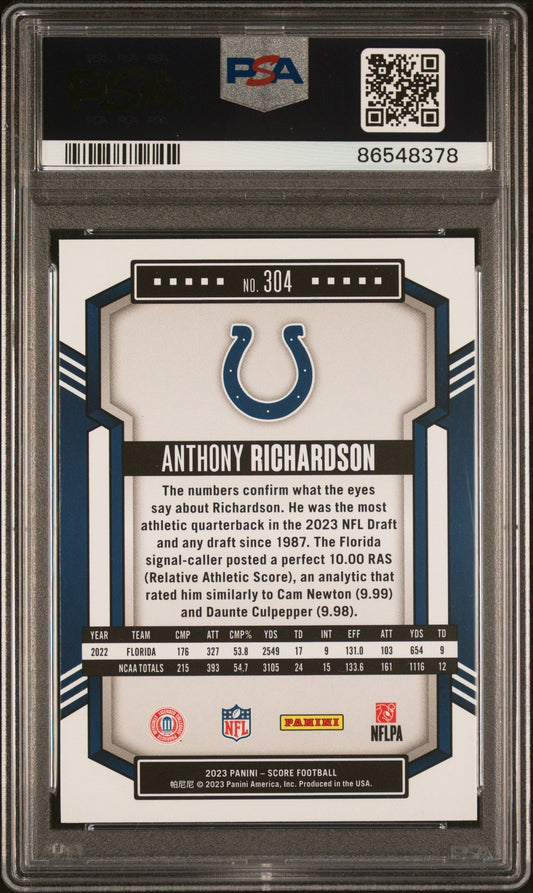 Graded 2023 Panini Score Anthony Richardson #304 Orange Rookie RC Football Card PSA 10 Gem Mint