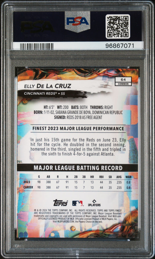 Graded 2024 Topps Finest Elly De La Cruz #64 Rookie RC Baseball Card PSA 10 Gem Mint